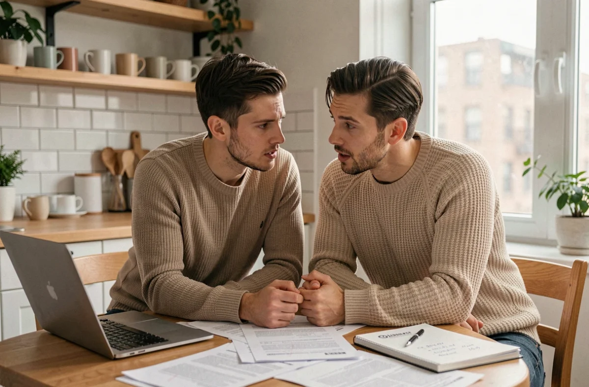 Couple étudiant des documents hypothécaires et calculant leur budget pour un projet d'achat immobilier à domicile