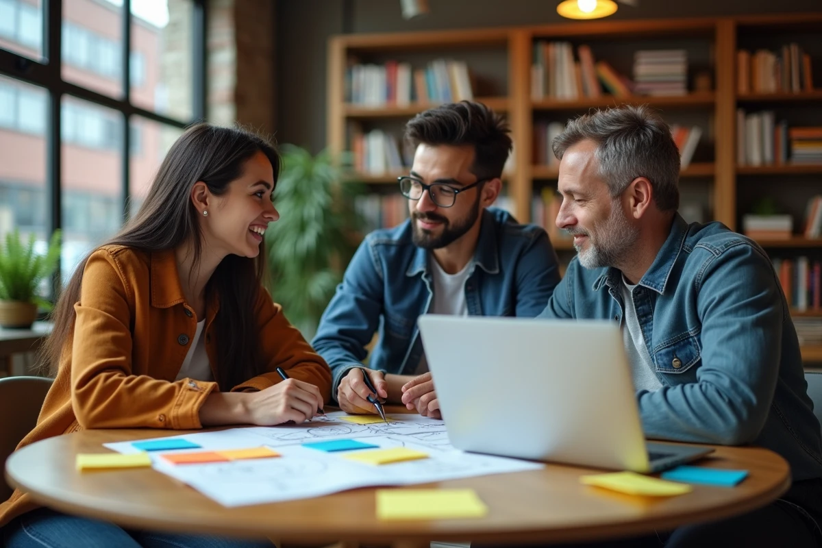 Une équipe tech collabore autour d'une table pour organiser la structure et la navigation d'un site web