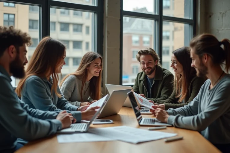 Groupe de jeunes adultes dans un espace de coworking moderne