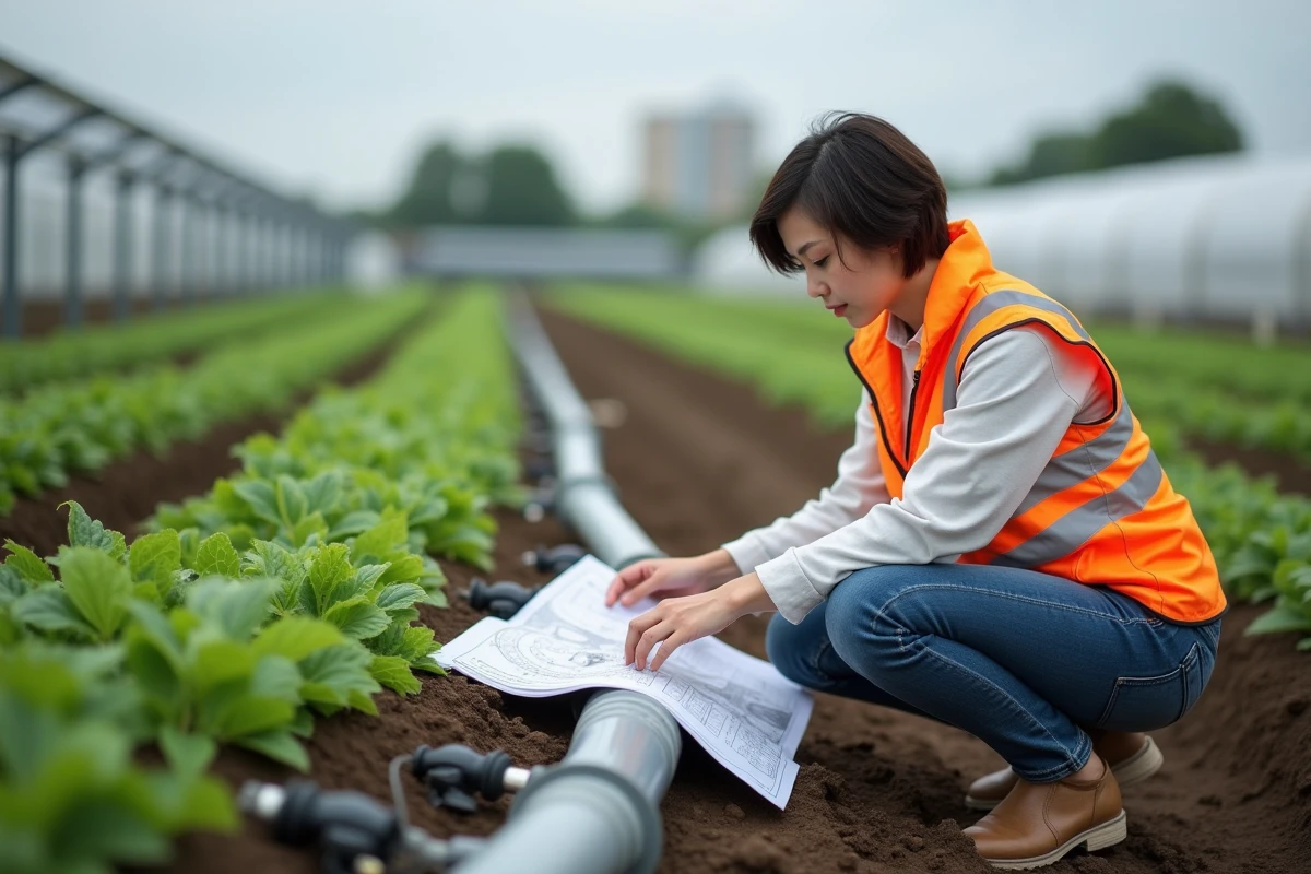 Jeune ingénieure agricole avec système d