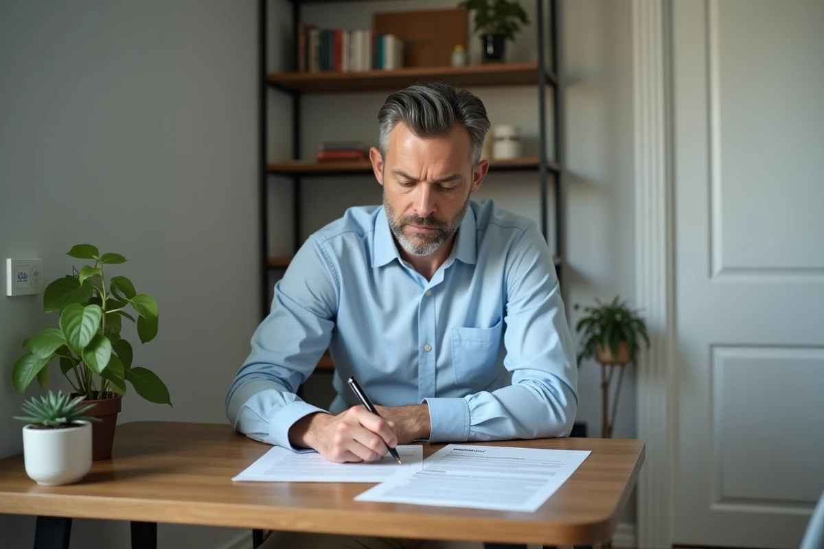 Locataire rédigeant un courrier officiel concernant la réparation d'un électroménager en location non meublée